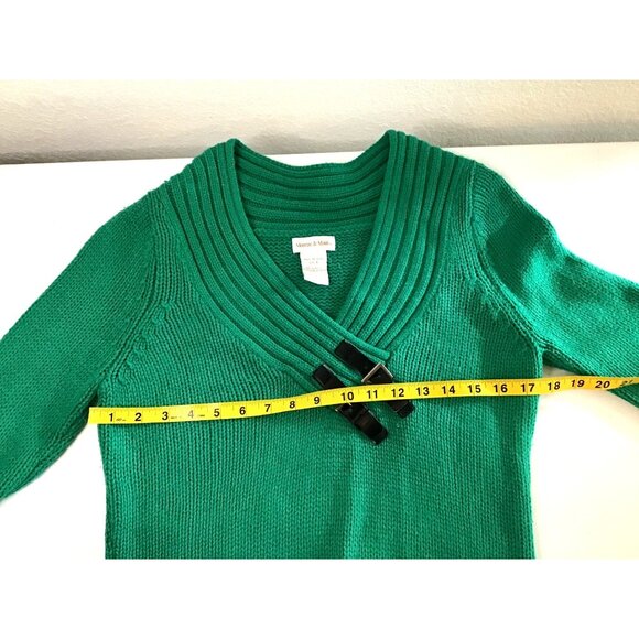 MONROE & MAIN- WOMENS KNIT LONG SLEEVE GREEN V-NECK SWEATER SIZE SMALL - Picture 5 of 6